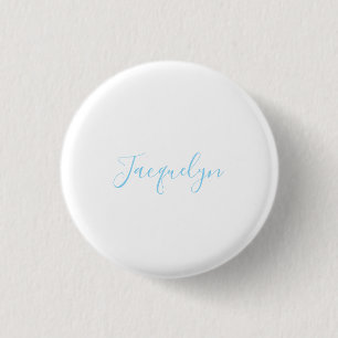Macaron Rond 2,50 Cm Bleu Blanc Plaine Élégant Moderne Calligraphie Nom