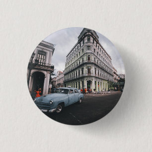 Macaron Rond 2,50 Cm Bleu Classic Vintage Car Cityscape