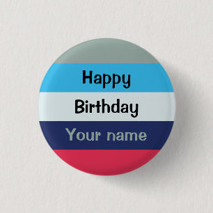 Macaron Rond 2,50 Cm Bleu Et Bourgogne Joyeux Anniversaire