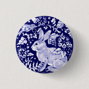 Macaron Rond 2,50 Cm Bleu lapin lapin Oiseau floral Dedham Delft