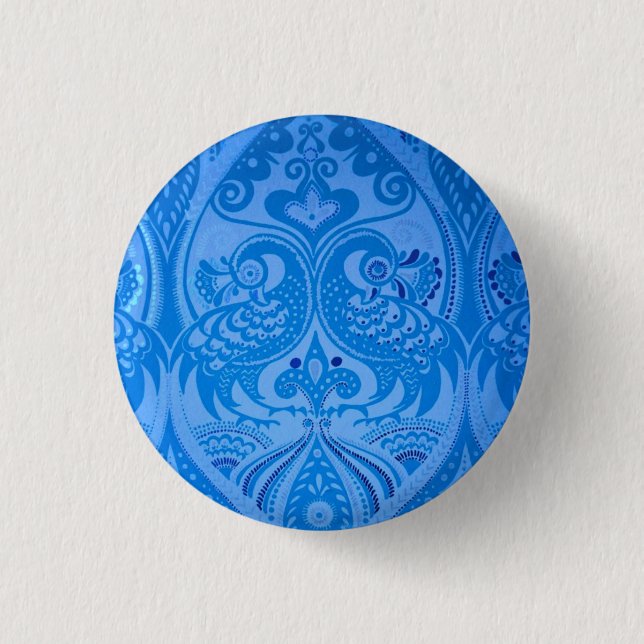 Macaron Rond 2,50 Cm Bleu Oriental Peacock Birds (Devant)