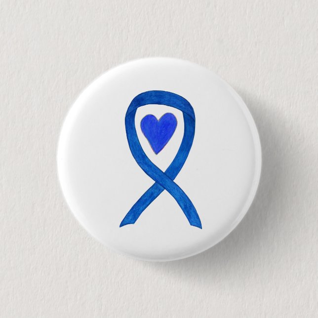 Macaron Rond 2,50 Cm Bleu Sensibilisation Ruban Art Customisé Pins de m (Devant)