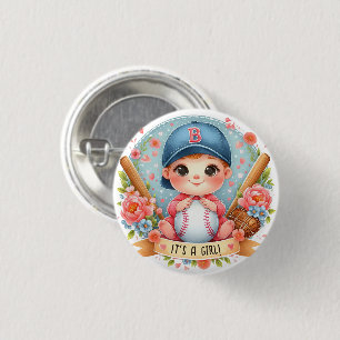 Macaron Rond 2,50 Cm Bliss de baseball Baby Girl Faire-part Floral Baby