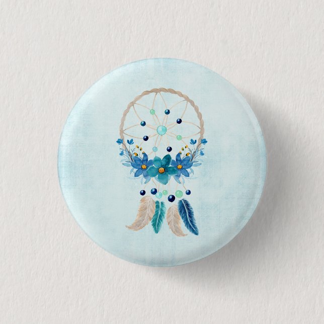 Macaron Rond 2,50 Cm Blue Dreamcatcher Design Boho élégant (Devant)