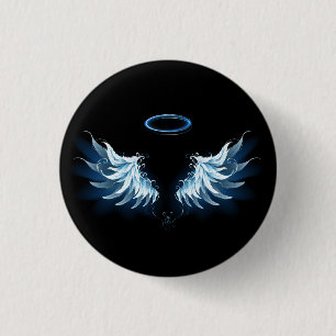 Macaron Rond 2,50 Cm Blue Glowing Angel Wings on black background