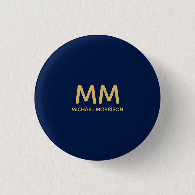 Macaron Rond 2,50 Cm Blue Gold Colours Professionnel Lettres initiales  (Devant)
