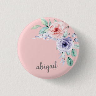 Macaron Rond 2,50 Cm Blush Pink Watercolor Floral Monogram Name