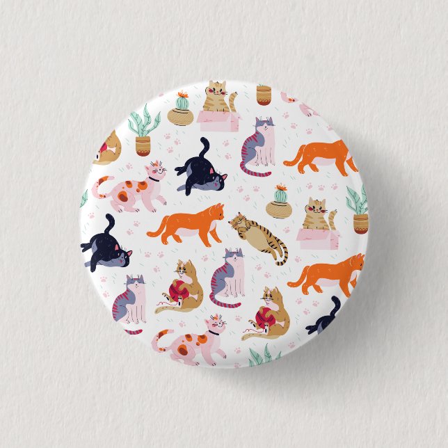 Macaron Rond 2,50 Cm Boho Summer Cute Cats Green Cactus (Devant)