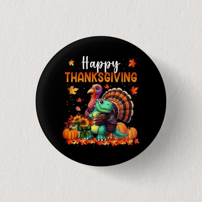 Macaron Rond 2,50 Cm Bon thanksgiving Turquie accablé des amis Dinosaur (Devant)