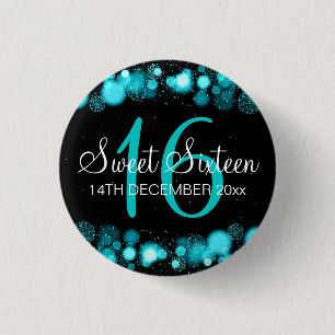 Macaron Rond 2,50 Cm Bonbon à hiver 16 lumières de Bokeh de turquoise