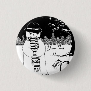 Macaron Rond 2,50 Cm bonhomme de neige mignon noir et blanc souriant po