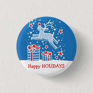 Macaron Rond 2,50 Cm Bonnes fêtes bouton/insigne de Noël de renne
