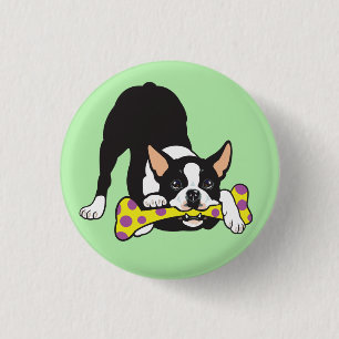 Macaron Rond 2,50 Cm Boston Terrier. Heureux de devenir chanceux