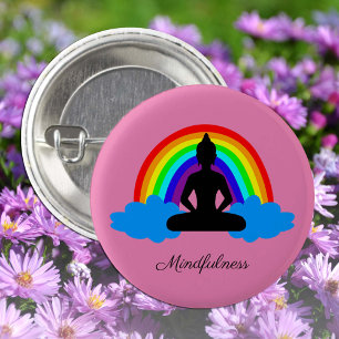 Macaron Rond 2,50 Cm Bouddha Arc-en-ciel & Mindfult Yoga /méditation