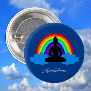 Macaron Rond 2,50 Cm Bouddha Arc-en-ciel & Mindfult Yoga /méditation