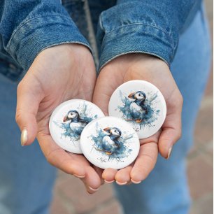 Macaron Rond 2,50 Cm Bouffon mignon en aquarelle bleue, personnalisable