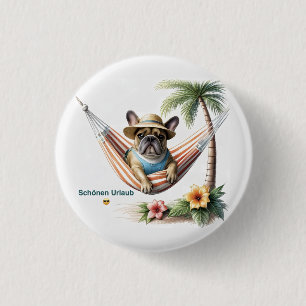 Macaron Rond 2,50 Cm Bouledogue français Palme Plage Bouledogue Françai