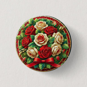 Macaron Rond 2,50 Cm Bouquet élégant de roses rouges et blanches