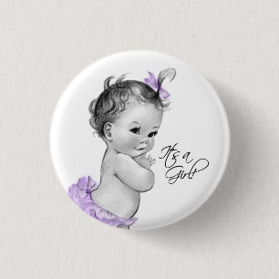 Macaron Rond 2,50 Cm Bouton Adorable Violet C'est une Fille