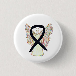 Macaron Rond 2,50 Cm Bouton Angel Customisé Black Awareness Art