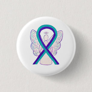 Macaron Rond 2,50 Cm Bouton Angel de sensibilisation Turquoise et viole