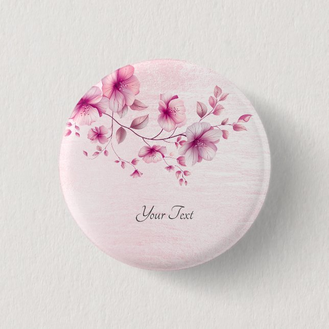 Macaron Rond 2,50 Cm Bouton Aquarelle rose Fleurs (Devant)
