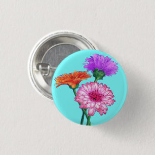 Macaron Rond 2,50 Cm Bouton avec Gerbera Marguerites