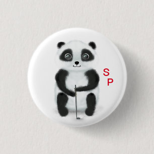 Macaron Rond 2,50 Cm Bouton avec golf jouant panda