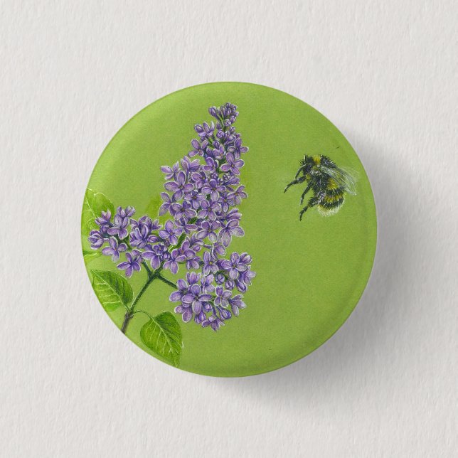 Macaron Rond 2,50 Cm Bouton avec lilas et bourdons (Devant)