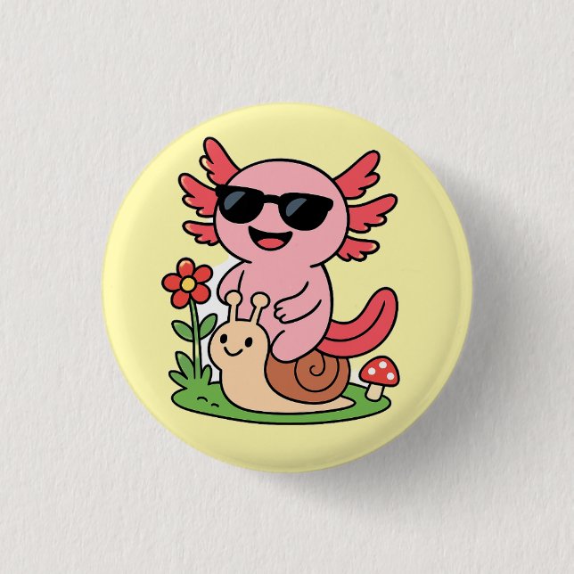 Macaron Rond 2,50 Cm Bouton Axolotl mignon - Design animal adorable (Devant)