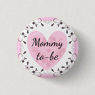 Macaron Rond 2,50 Cm Bouton Baby shower "Maman à être" rose et noir