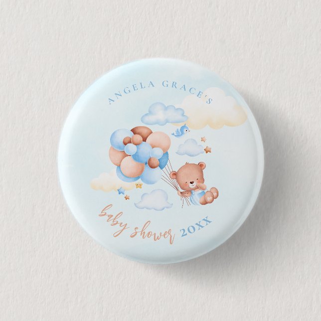 Macaron Rond 2,50 Cm Bouton Baby shower Ours Bleu Teddy (Devant)