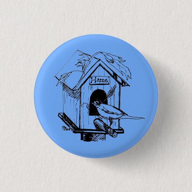 Macaron Rond 2,50 Cm Bouton Birdhouse (Simply Scribbled) (Devant)