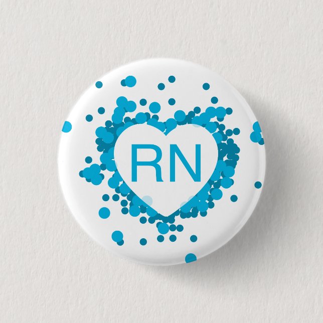 Macaron Rond 2,50 Cm Bouton bleu de coeur de RN d'infirmière (Devant)