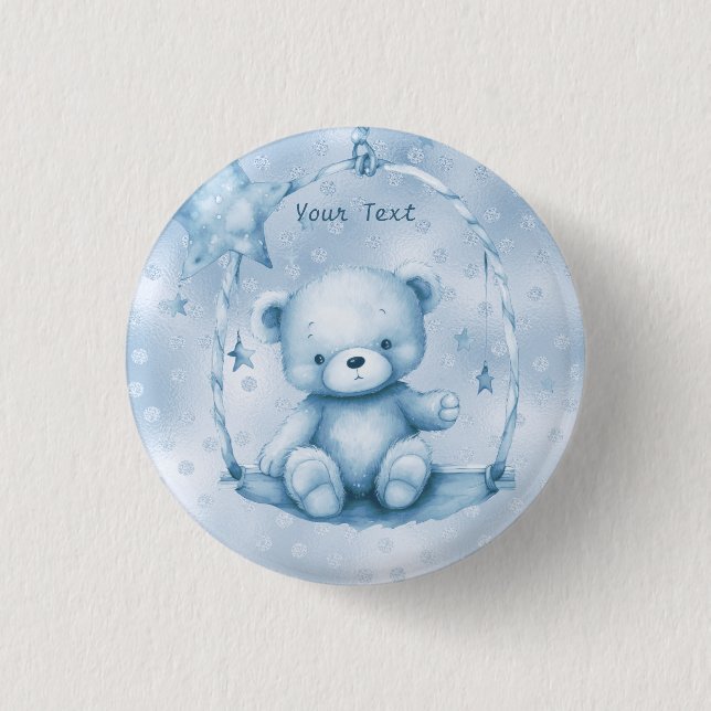 Macaron Rond 2,50 Cm Bouton bleu Teddy Bear (Devant)