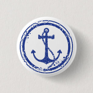 Macaron Rond 2,50 Cm Bouton bleu vintage nautique d'Ancre - 1,5" rond