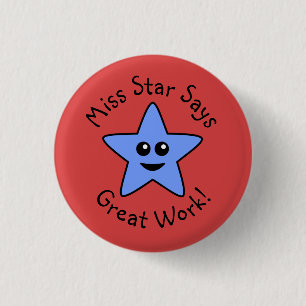Macaron Rond 2,50 Cm Bouton Blue Happy Star Great Work