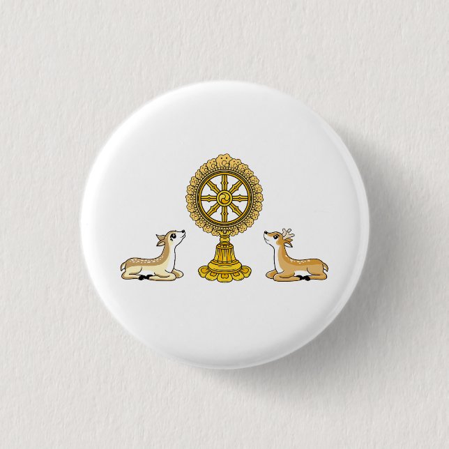 Macaron Rond 2,50 Cm Bouton Bouddha Dharma Wheel & Deers (Devant)