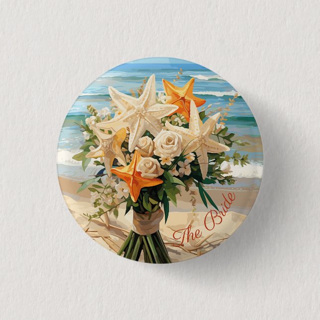 Macaron Rond 2,50 Cm Bouton Bouquet de Starfish Mariage (Devant)
