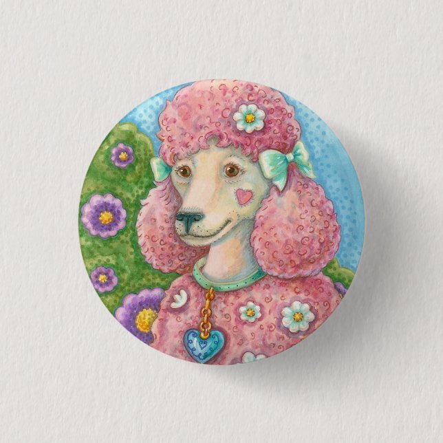Macaron Rond 2,50 Cm BOUTON CHIEN POODY ROSE ronD (Devant)
