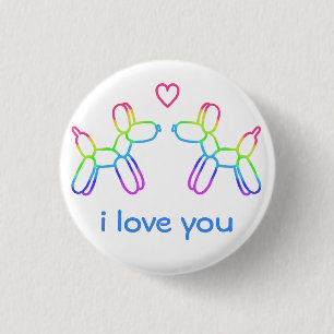 Macaron Rond 2,50 Cm Bouton Chiens de ballon arc-en-ciel "I Love You"