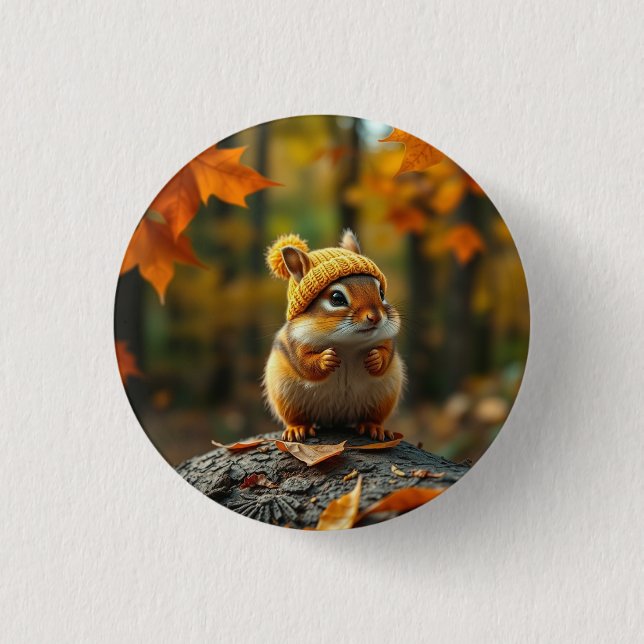Macaron Rond 2,50 Cm Bouton Chipmunk Automne (Devant)