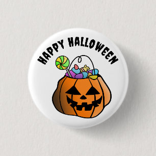 Macaron Rond 2,50 Cm Bouton Citrouille Halloween heureux
