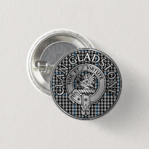 Macaron Rond 2,50 Cm Bouton Clan Gladstone Crest & Tartan