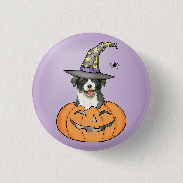 Macaron Rond 2,50 Cm Bouton Collie Bordure Halloween (Devant)