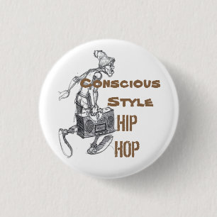 Macaron Rond 2,50 Cm bouton conscient Brun-blanc de hip hop de style