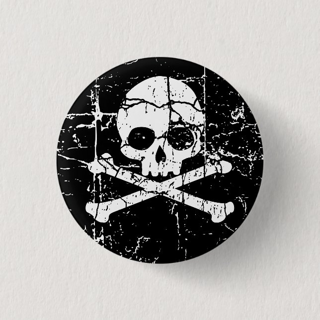Macaron Rond 2,50 Cm Bouton Cracked Skull and Crossbones (Devant)