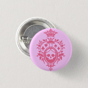 Macaron Rond 2,50 Cm Bouton Crest rose avec crâne et costumes