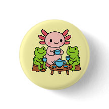 Bouton Cute Axolotl Tea Time with Friends
