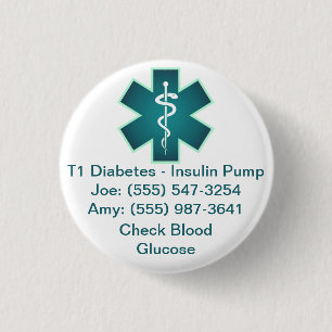 Macaron Rond 2,50 Cm Bouton d'alerte Médicale personnalisé Turquoise